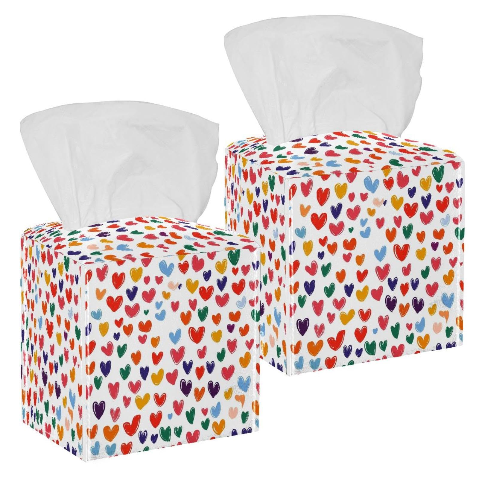 Boîte à mouchoirs en cuir chic en lot de 2 avec motifs cœurs pour coiffeuse