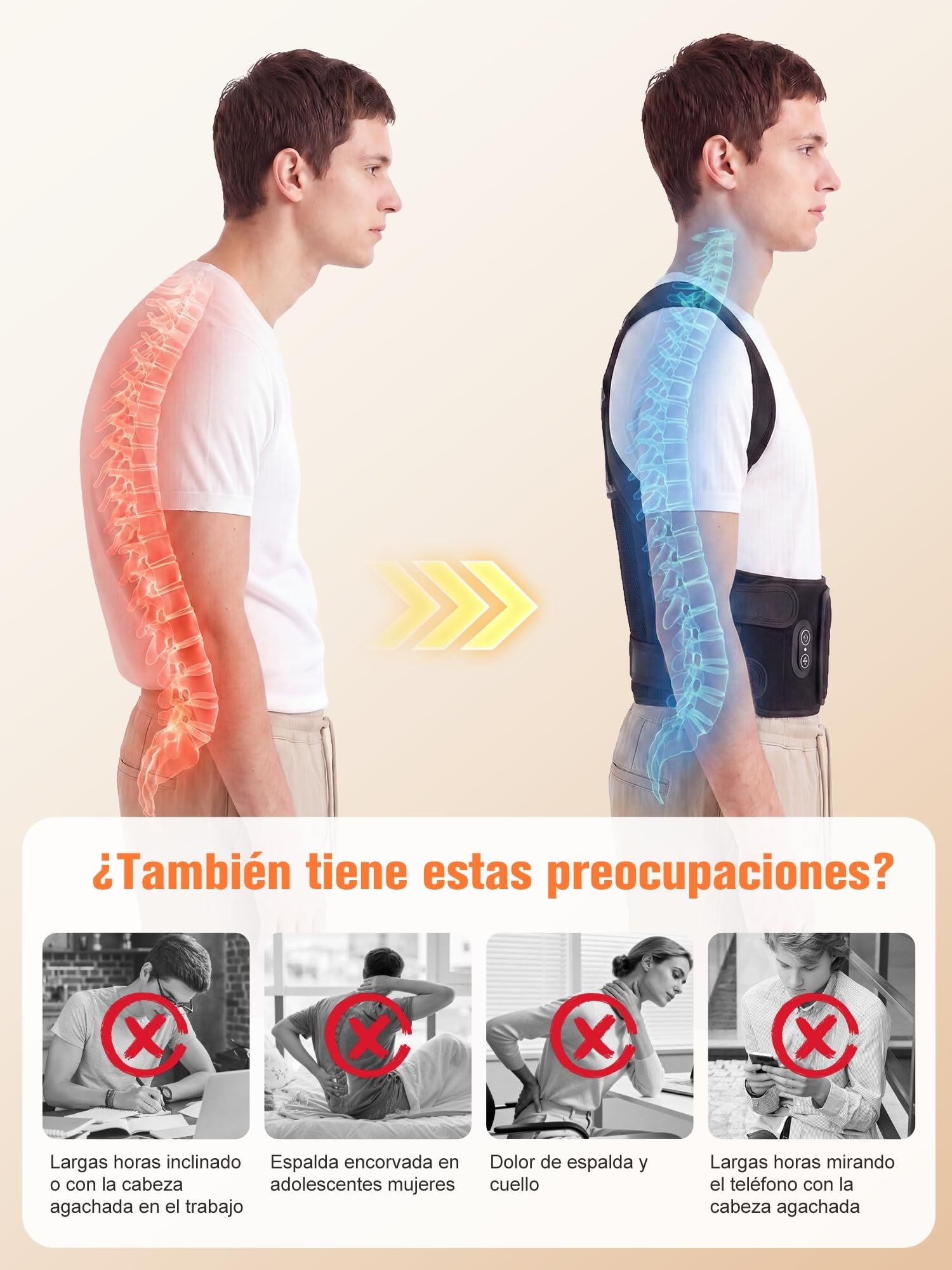 Corrector de Postura Espalda Nueva Ajustable con Función de Luz Roja - L | Corrector de Postura para Hombre y Mujer丨Faja Lumbar Transpirable e Invisible para Aliviar el Dolor de Espalda y Cervicales
