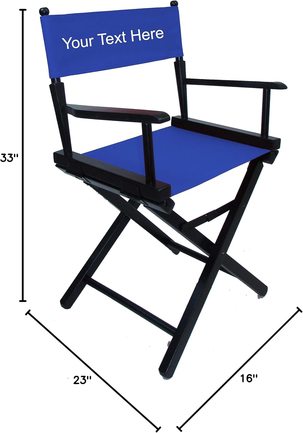 TLT Personalized Embroidered Commercial 18 Inch Table Height Black Frame Director's Chair - Royal Blue