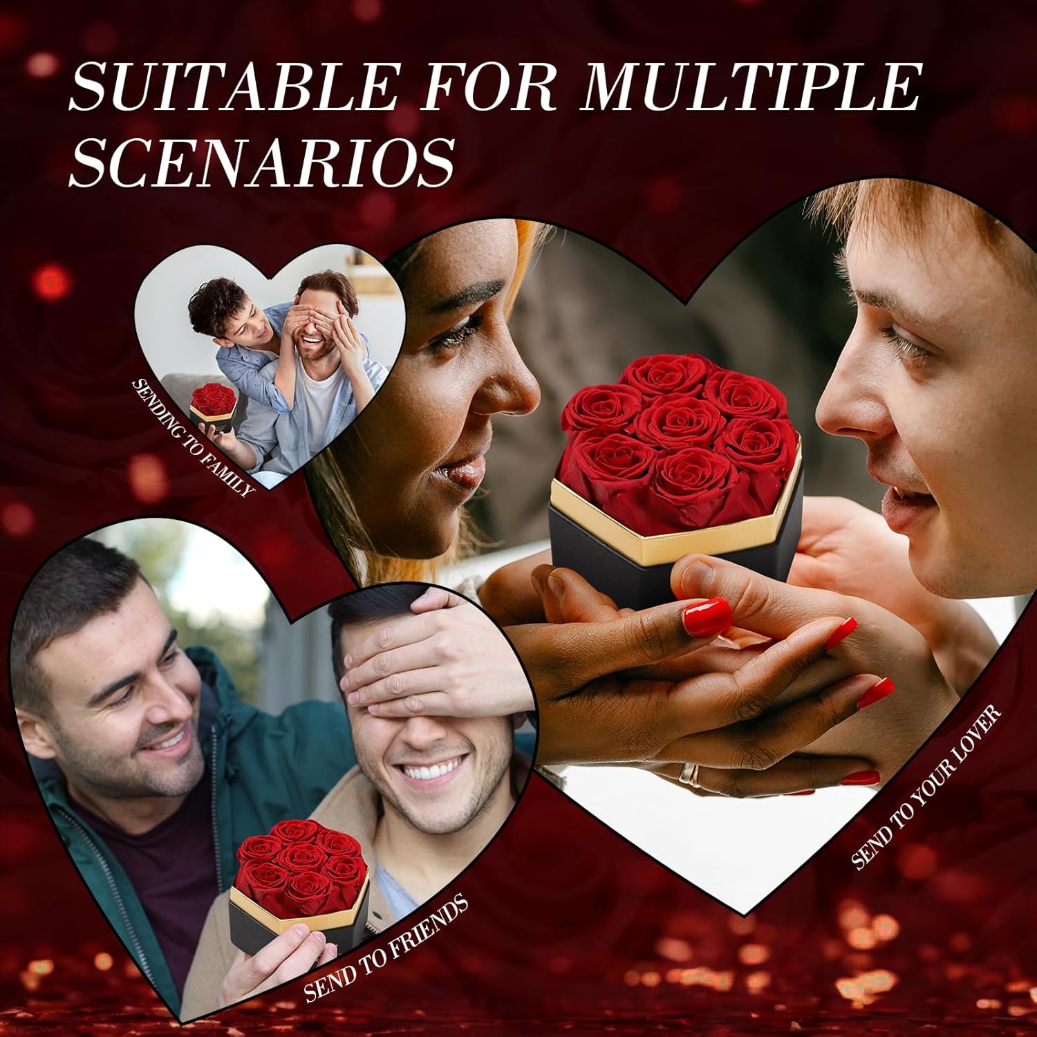 Preserved Roses Flowers for Delivery 7 Pcs, Vanlentines Day Gifts for Her, Forever Flores in Heart Box with Necklace, Anniversary Birthday Christmas Rose Gift for Women Wife Girlfriend, Red - Image 5