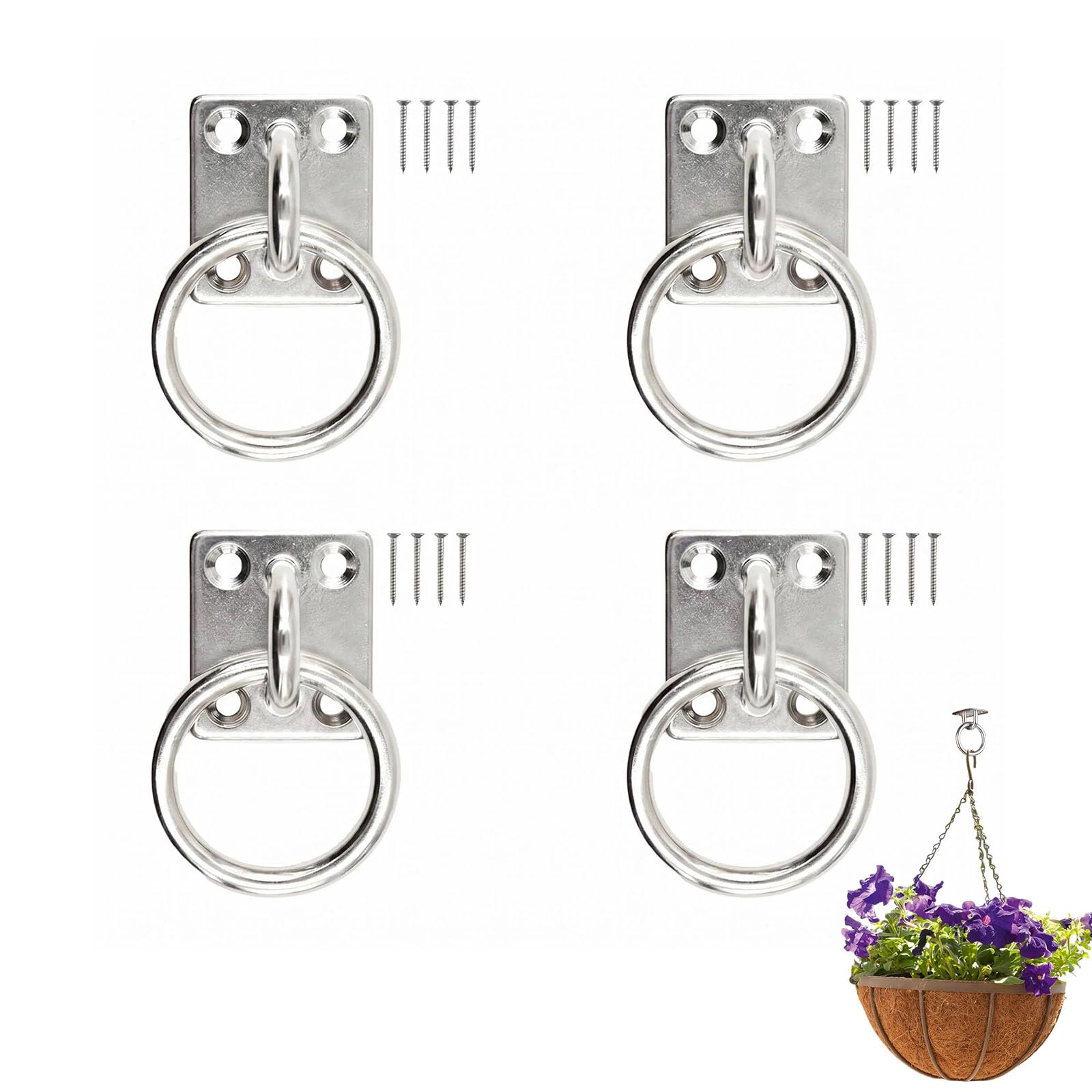 Auralura 4Pcs Tie Ring on Plate,30mm x 35mm Heavy-Duty Galvanized Tie Rings on Plate, Horse Tie Up Rings for Tethering Securing Equipment, Eye Plate Heavy Duty, Versatile Tie Down Rings for Stable Use