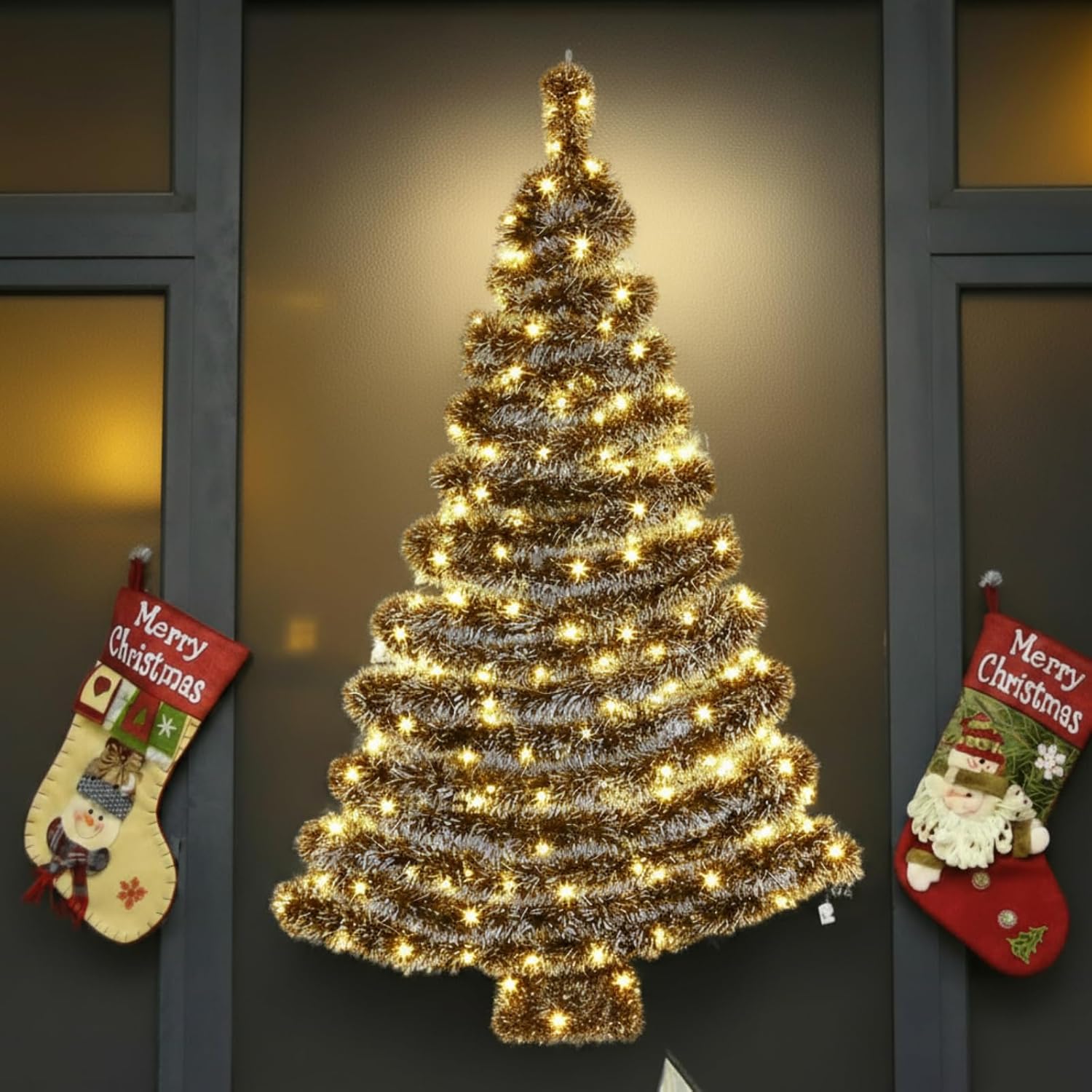 Ceenna 2 Pcs 32.8 ft Christmas Tinsel Garland with 32.8ft 100 LED Lights for Wall Mounted Hanging Xmas Tree Party Christmas Room Decor, Wedding, Birthday, Party Supplies (Gold,Warm White) - Image 3