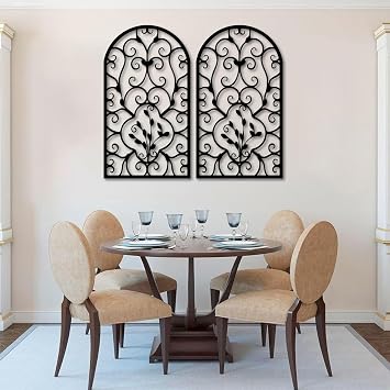 Trpiox Metal Scroll Wall Decor,Window Arch Metal Wall Art,Rustic Farmhouse Style With Medallion Scroll Design for Living Room, Bathroom, BedroomBlack,19x10inch/47x27cm x2pcs