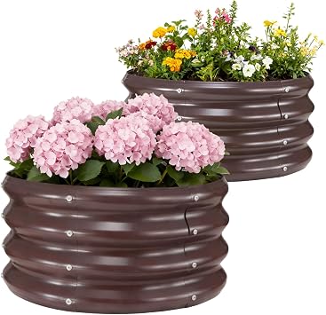 GOOZOO 2PC Galvanized Planter Raised Garden Bed, 2x2x1ft Brown