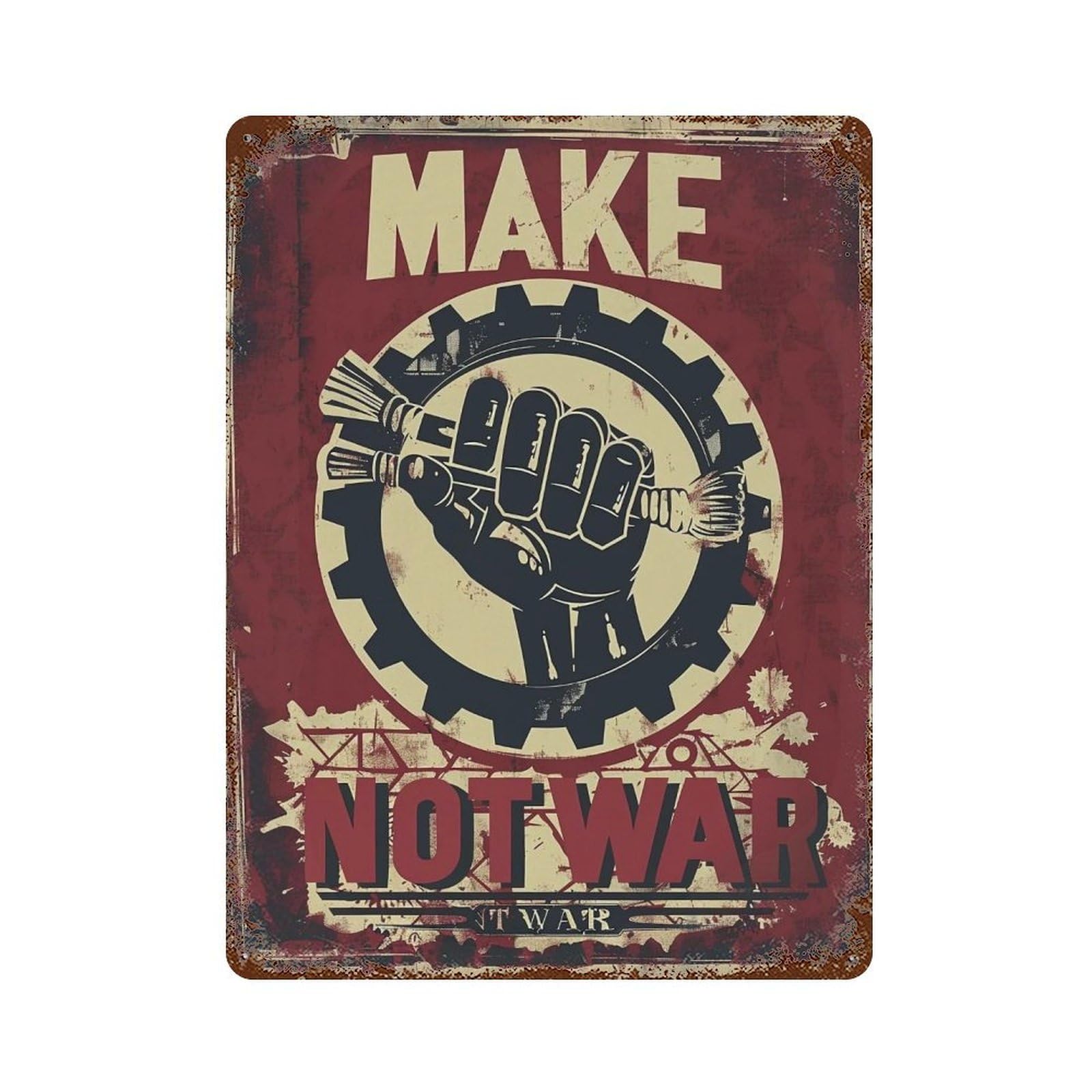 YHGERTKU Make Art Not War Grunge Screen 01 Wall Art Retro Iron Vintage Metal Tin Sign Poster Modern Decor for Living Rooms Gift 40x30cm