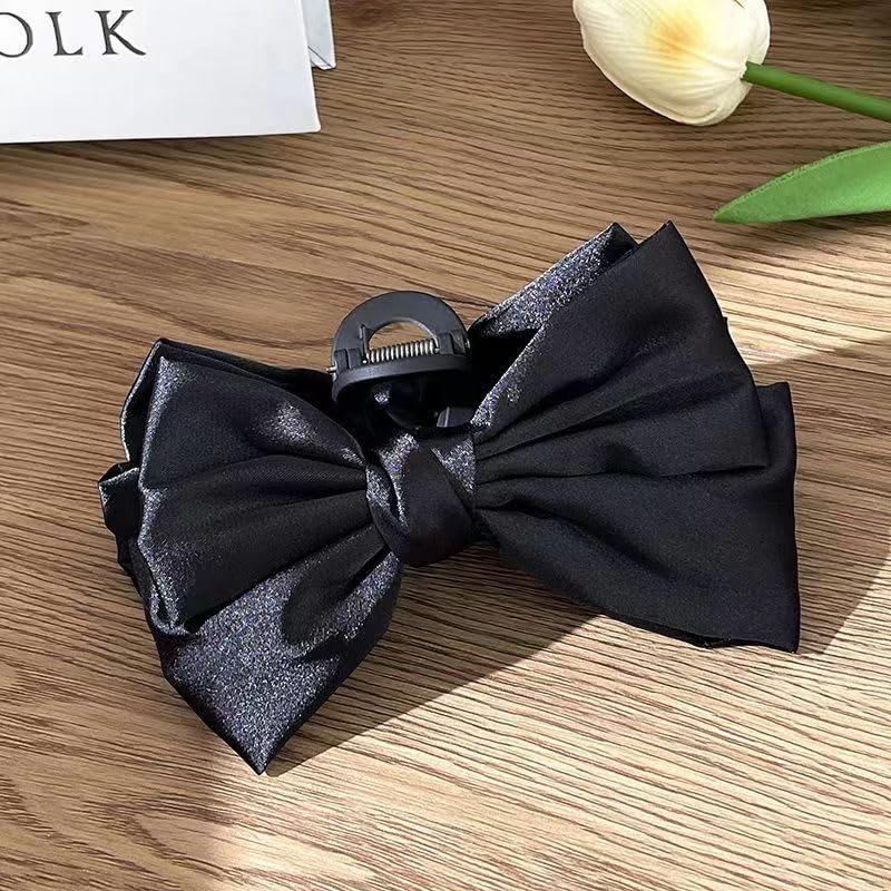 Black Bow Hair Clips for Women Girls 2Pcs Velvet Silky Satin Bow Claw Clip for Long Curly Thick Hair Strong Hold Bowknot Hair Barrettes Claw Jaw Nonslip Hair Catch Clamps Large Hair Accessories - Image 6