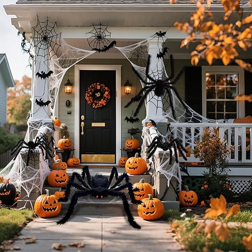 Miniatura 4 de UMEELR 6 arañas grandes de miedo para decoraciones de Halloween, accesorios de araña falsa peluda negra para interiores y exteriores, patio, casa,