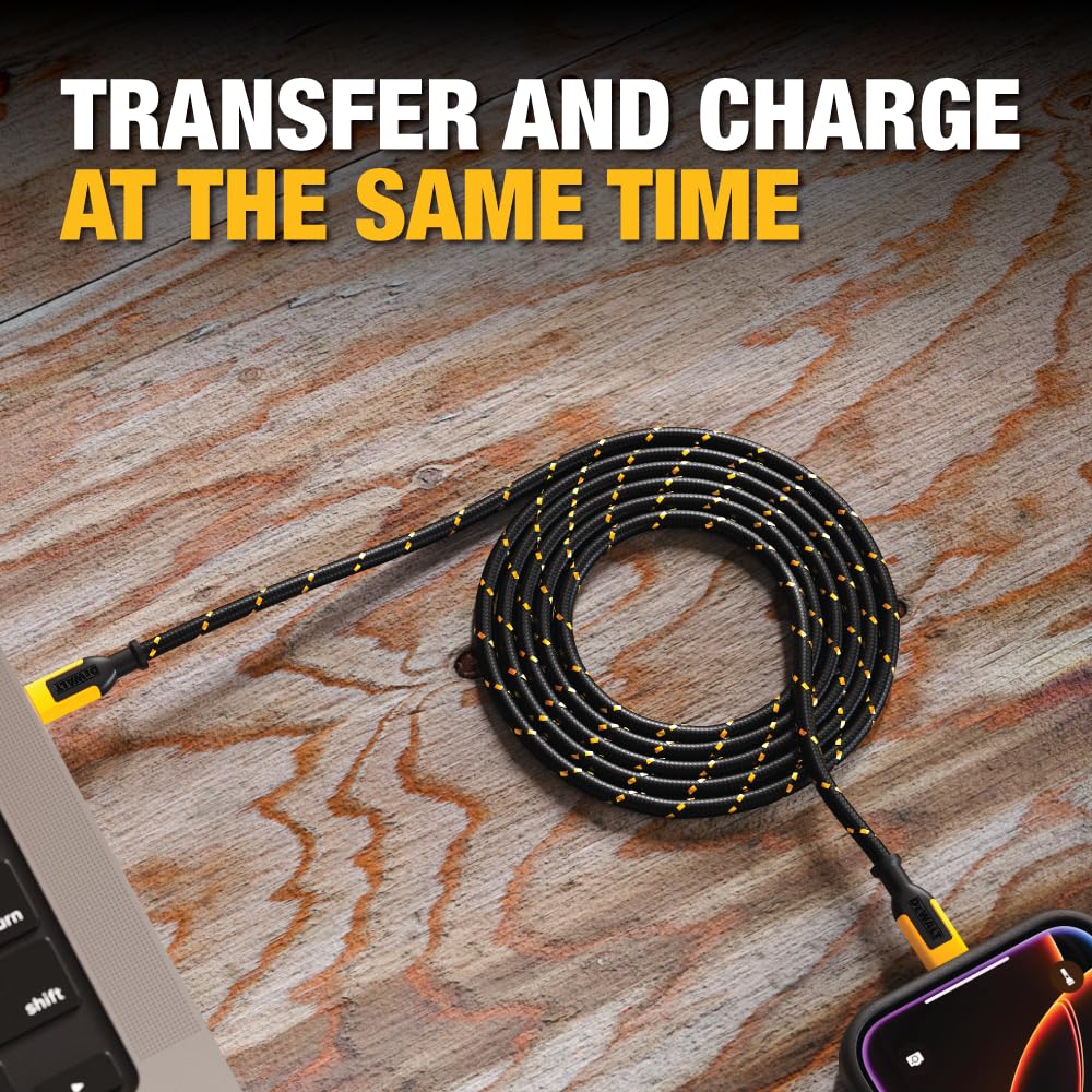 DEWALT Heavy Duty USB C Cable, Jobsite 60 Watt USB C Cable, High Speed Type-C to Type-C, Fast Charge PD USBC Fast Charging Cord for iPhone 17/16/15 Plus Pro Max MacBook iPad Samsung Galaxy, 10 ft