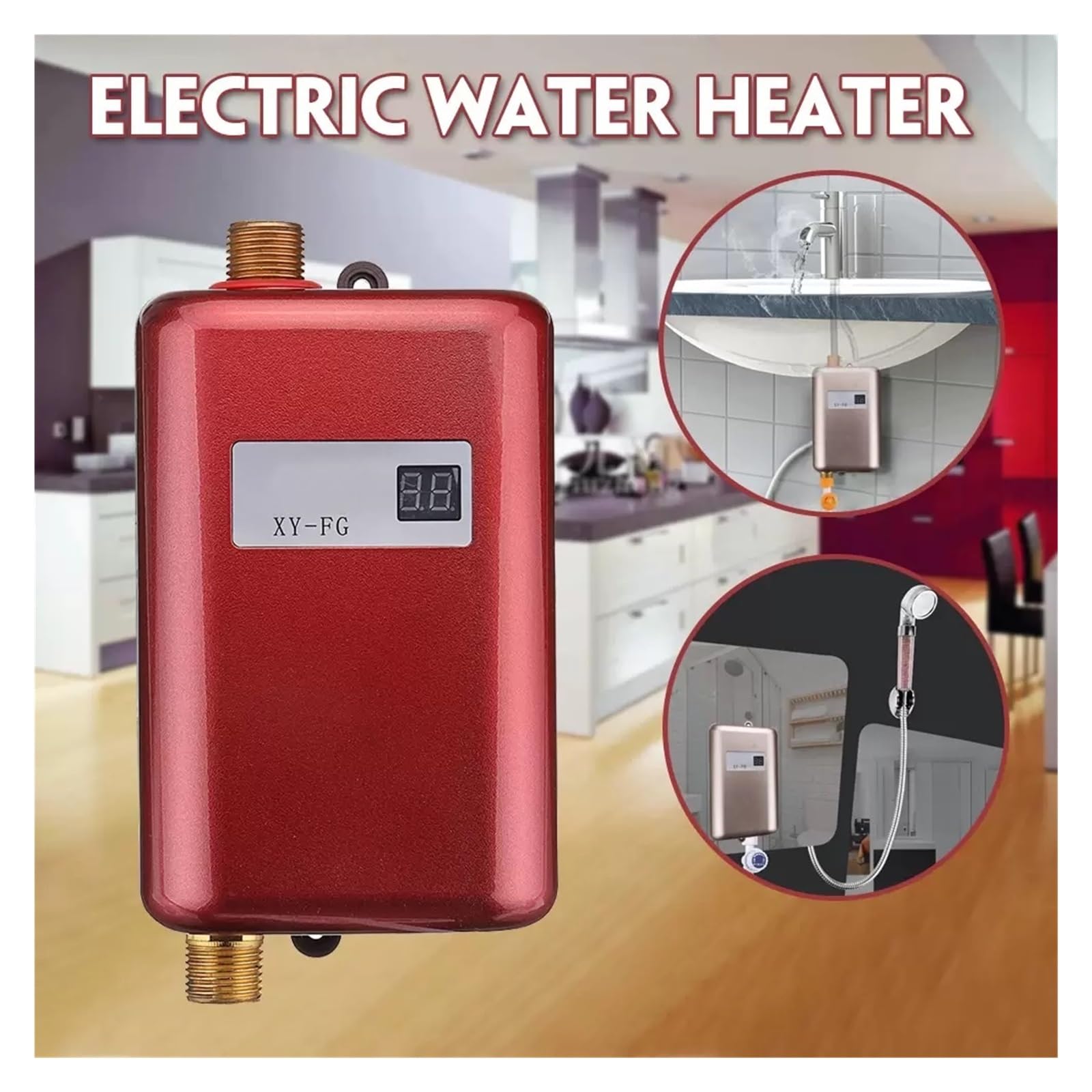 Elektryczny podgrzewacz wody przepływowy, Bezzbiornikowy Podgrzewacz Wody, Natychmiastowy Podgrzewacz Ciepłej Wody, 3000W Mini Elektryczny Bezzbiornikowy Natychmiastowy Podgrzewacz Ciepłej Wody Łazien