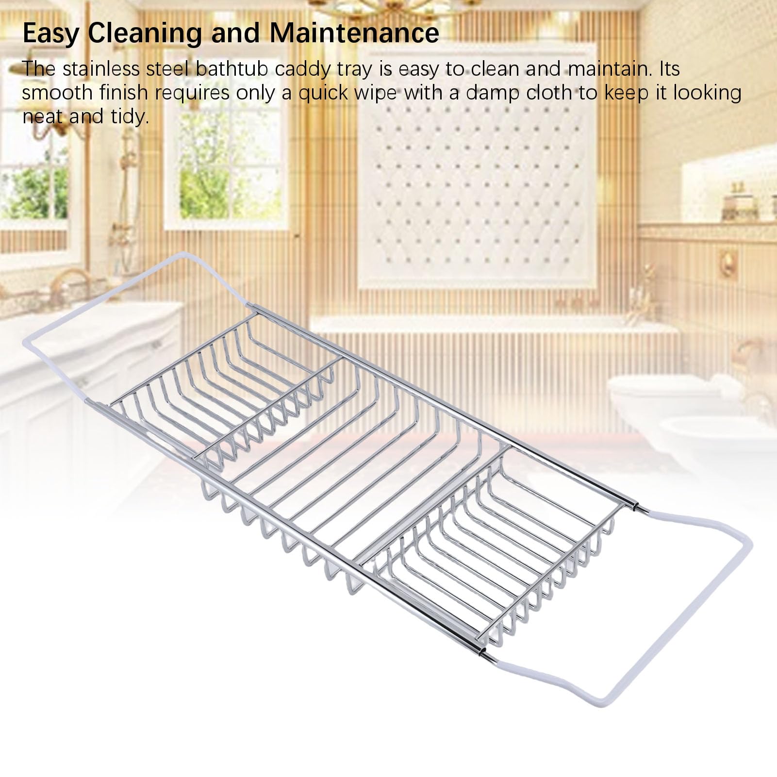 Sxhlseller Bandeja Caddy para Bañera de Acero Inoxidable |Estante Ajustable para Bañera de 25 a 38,4 Pulgadas para Artículos Esenciales de Baño, Organizador de Ducha de Lujo con Acabado Dorado