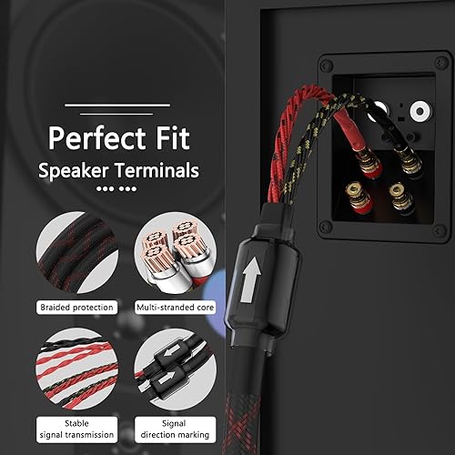 Miniatura 5 de Tertullus 1 par de cable de altavoz trenzado OFC de alta fidelidad con enchufe banana a enchufes banana para amplificador de altavoz, conciertos de