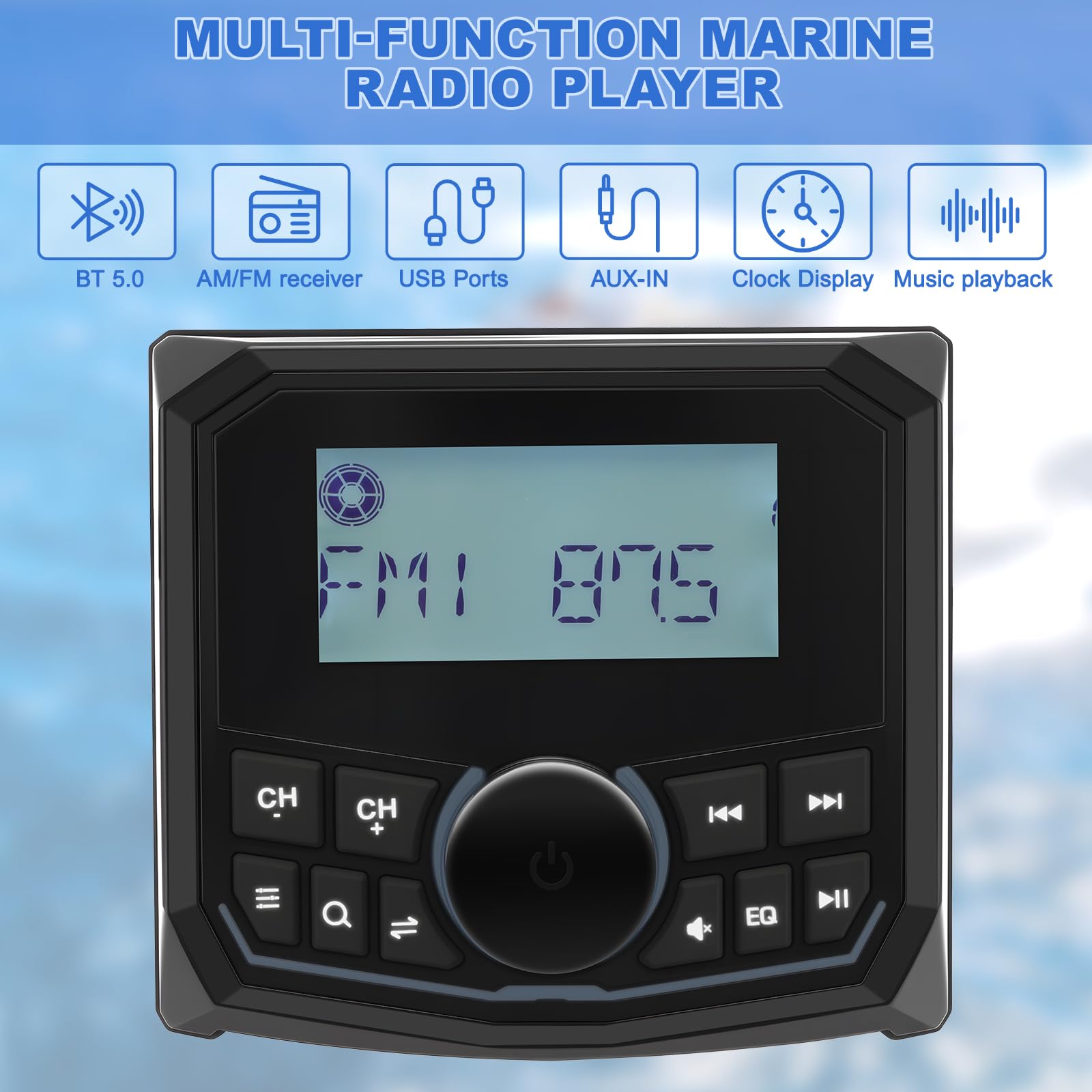 Marine Stereo Radio MP3 Player Receptor FM AM DAB+ Reproductor 12V Estéreo Marina Impermeable BT Conexión Equipo Música Barcos para Boot Barcos Yates Marine