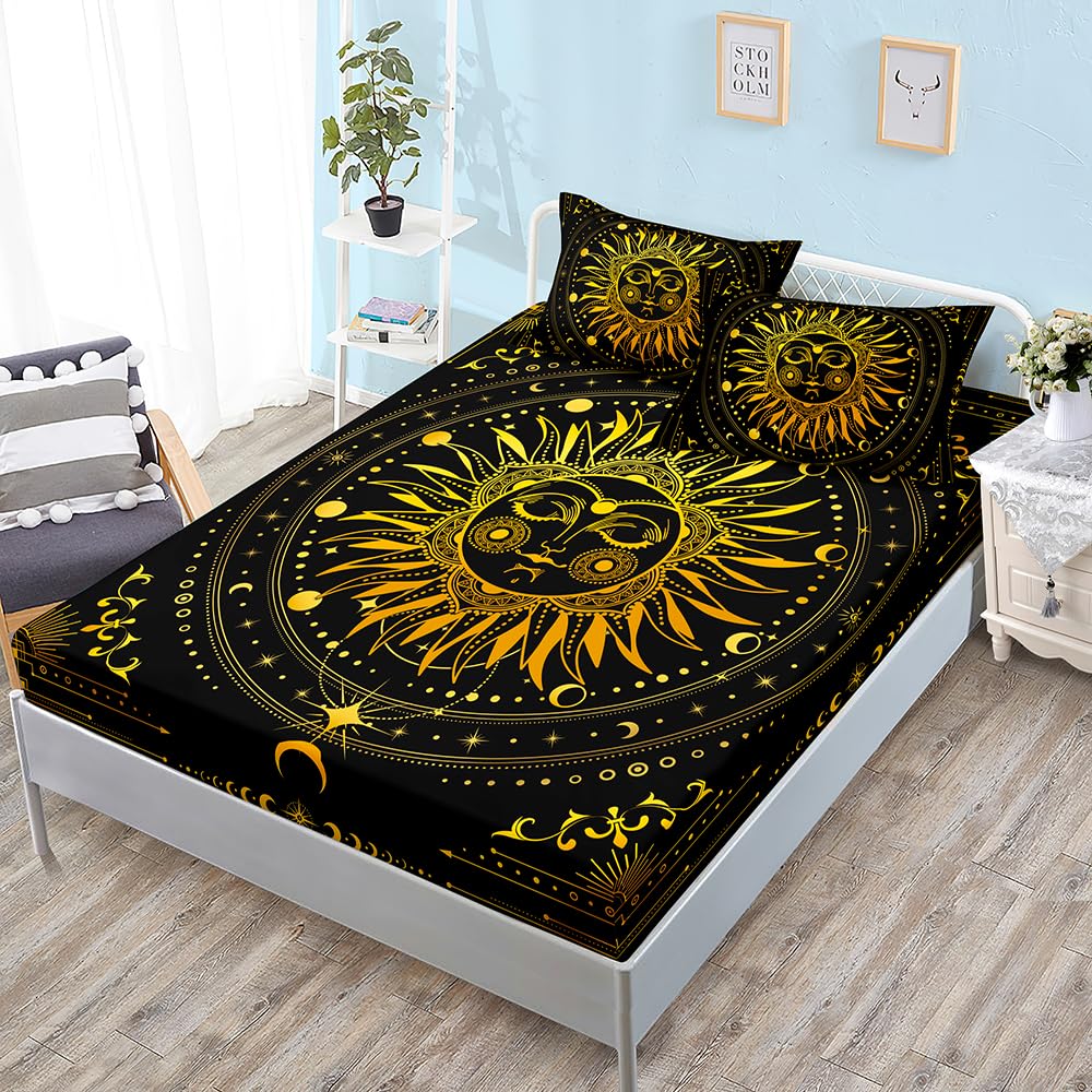 Spannbettlaken 140x200cm Gold Schwarz Matratzenbezug Bettlaken 140x200 Bed Linen Mikrofaser Matratzenbezug Atmungsaktiv Bed Sheets Bettbezug 30cm Extra Tiefe Spannbetttücher
