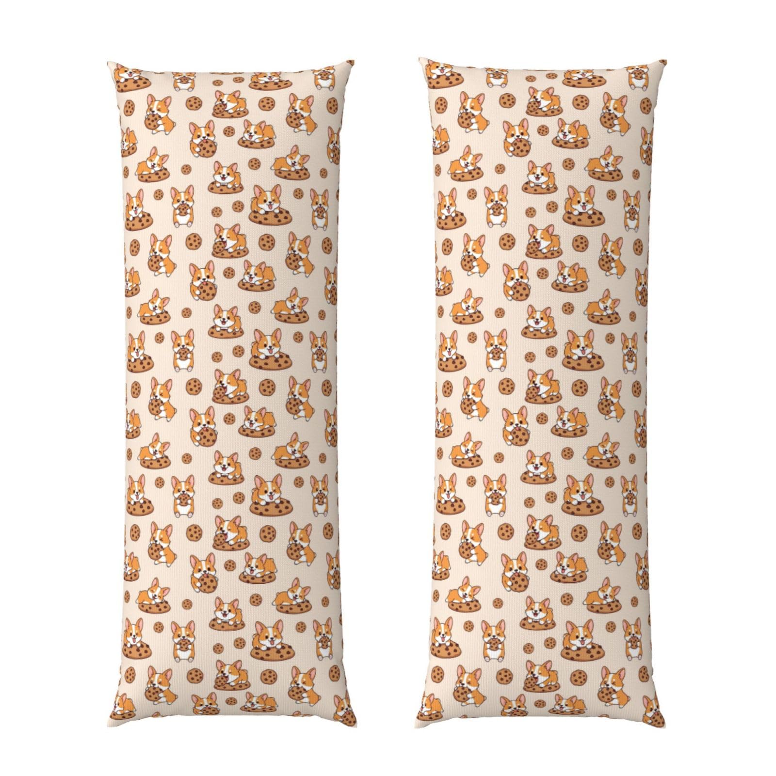 Long Pillow Cover 20x54, Cute Corgi and Cookie, Cozy Microfiber Pillowcase with Zipper, Soft Breathable Protector for Bed Sofa Couch Decoration