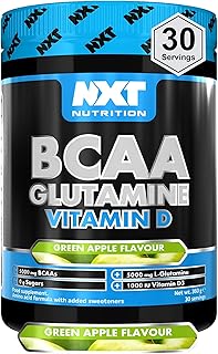 NXT Nutrition BCAA, Glutamine & Vitamin D | BCAAs Amino Acids with Vitamin D3 and L-Glutamine - for Recovery, Gut Health and Muscle Protein Synthesis | 360g - 30 Servings (Apple)