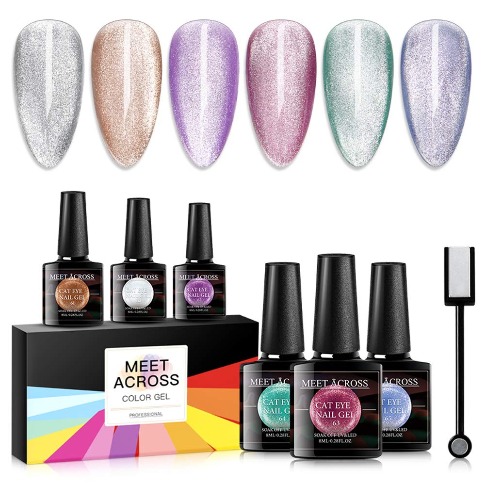 Cat Eye Gel Nail Polish Set Soak Off UV LED Light Starry Sky Effect Magic Gel Nail Polish Kit Manicure Nail Art Gift Kit 6 Colors Free Magnet Stick