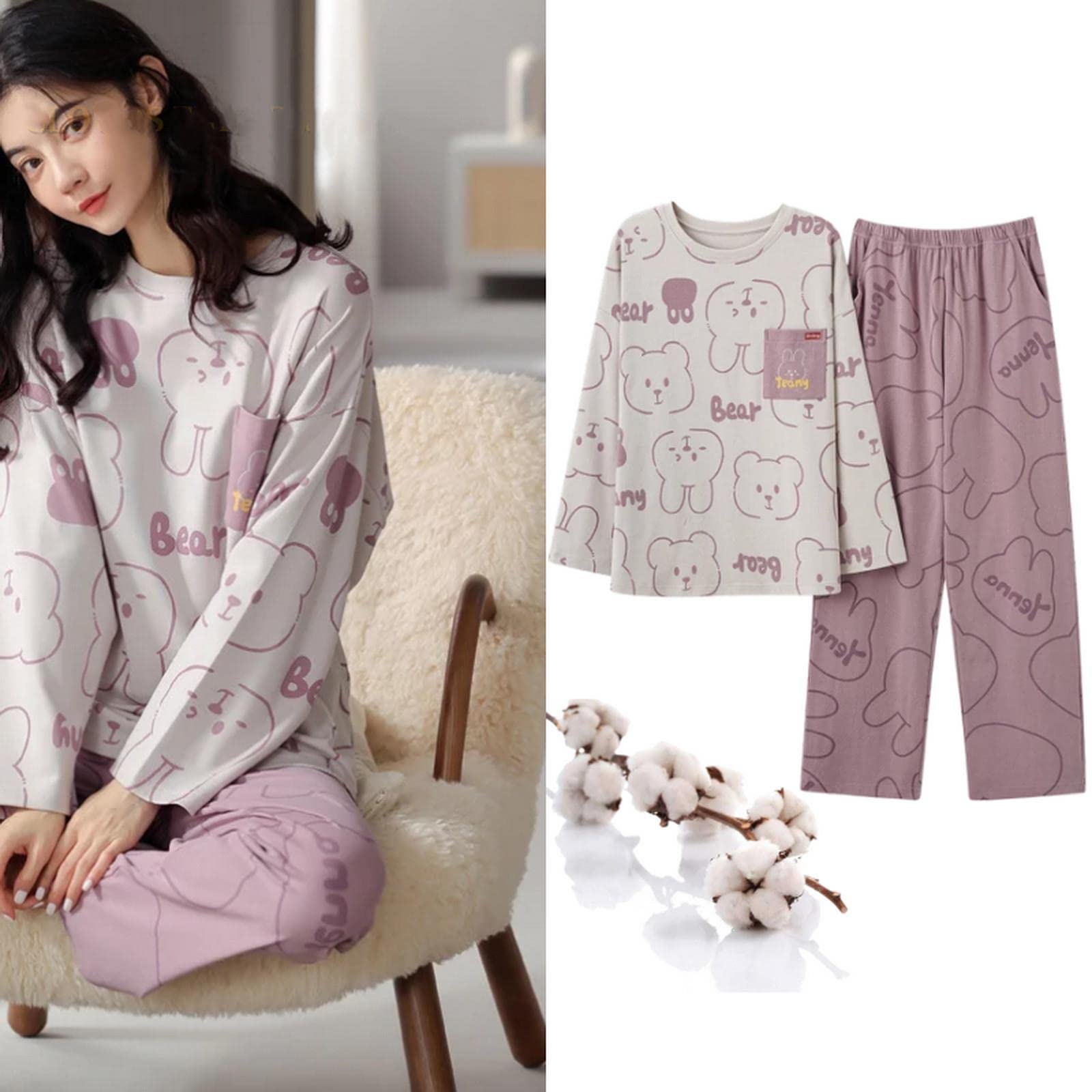 MOGSA Pijama de algodón para mujer, conjunto de pijama con estampado de lunares, ropa de dormir para parejas, ropa de dormir para el hogar