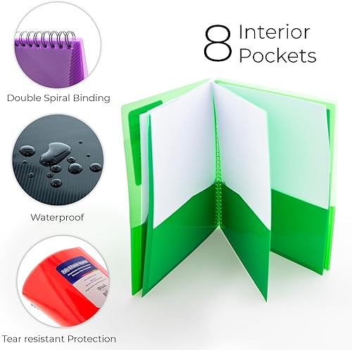 Vista 10 de BAZIC Products Carpeta de 8 bolsillos con encuadernación de alambre de doble bucle, carpetas de papel tamaño carta para organizador de documentos