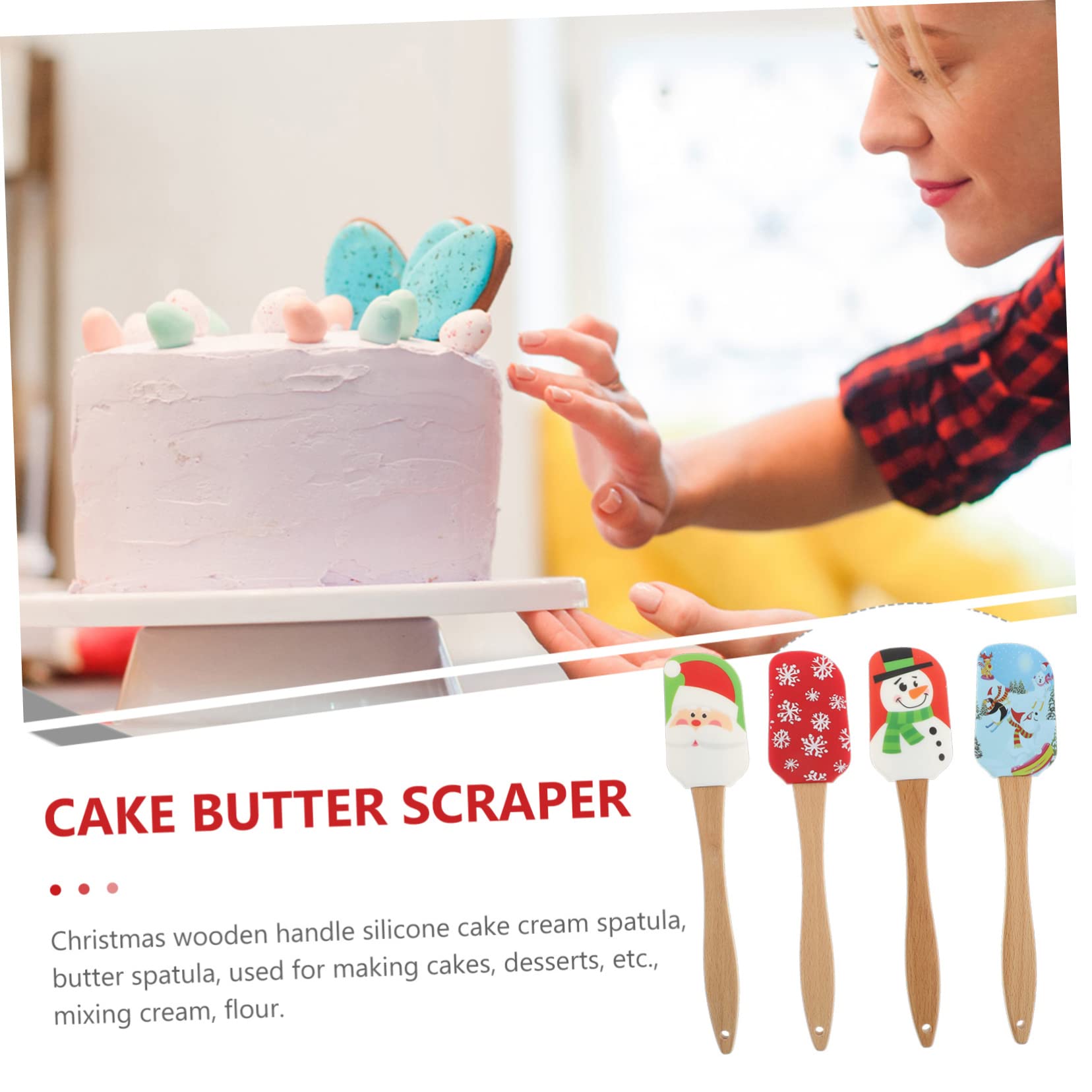 Espátulas de Silicona para Repostería Navideña 4piezas Mango Cómodo y Diseño Adorable para Uso en Casa y Restaurante Color Aleatorio