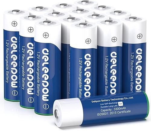 Deleepow Baterías AAA recargables 1100mAh Nimh AAA recargables 16-Pack 1200 ciclos 1.2V (solo batería)