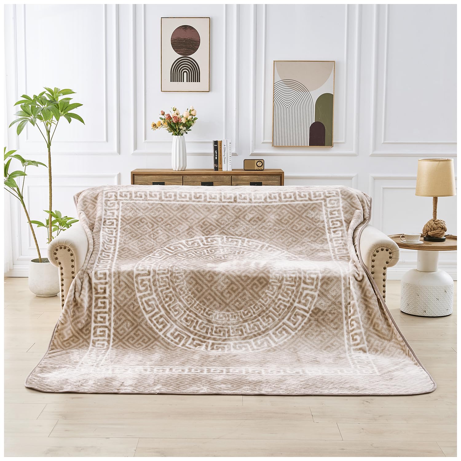 GC GAVENO CAVAILIA Large Blanket Throw (200x240 cm) - Greek Fluffy Fleece Blanket Mink - Extra Warm Plush Sofa Bed Throw - Cosy Blankets Perfect for Travelling, Outdoor & Indoor - Washable Throw
