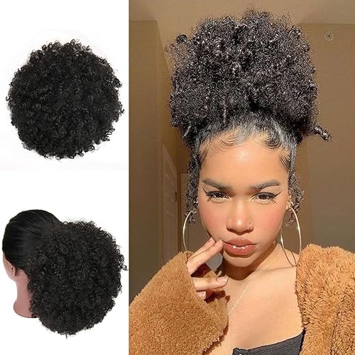 Extensión de cola de caballo afro con cordón para mujeres negras, extensión de cola de caballo corta afro rizada con clip con cordón rizado (2#)