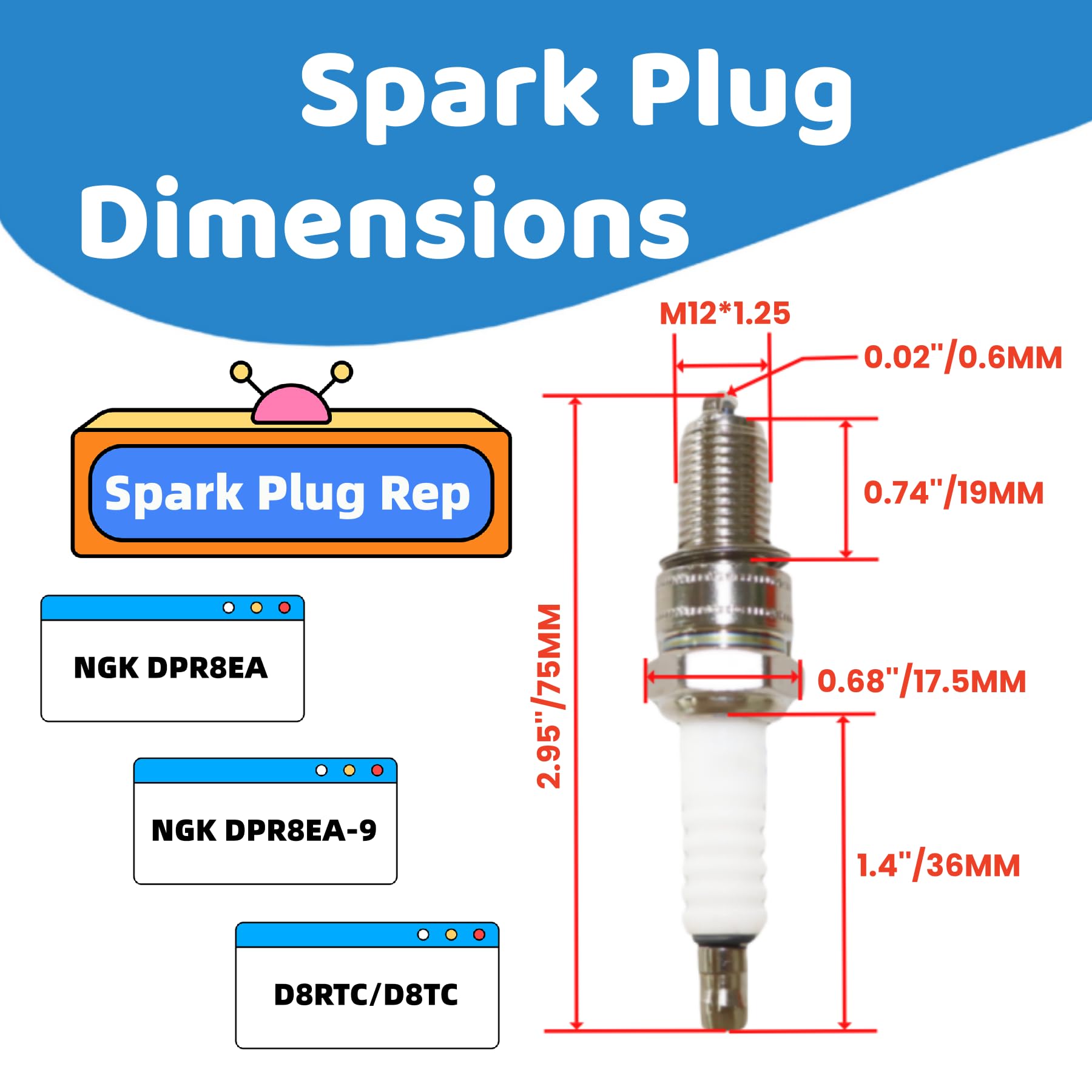 Amazon.com: Kvjicdo D8TC Spark Plug Replaces NGK DPR8EA-9, D7REC2