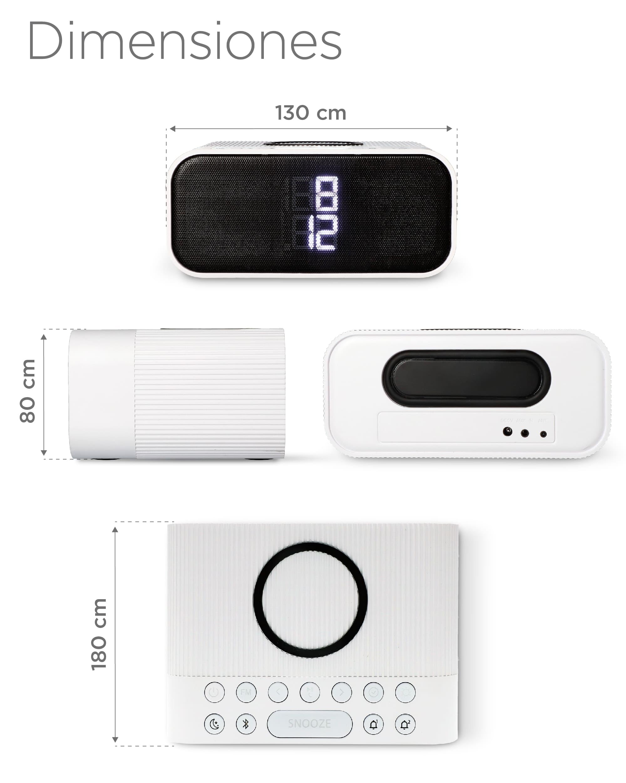 KSIX Sveglia Caricabatterie wireless WUAD, Altoparlante Bluetooth, Radio FM 10W Wireless, Qi Charger, Sveglia Digitale Doppio Allarme, Colore Bianco Lucido
