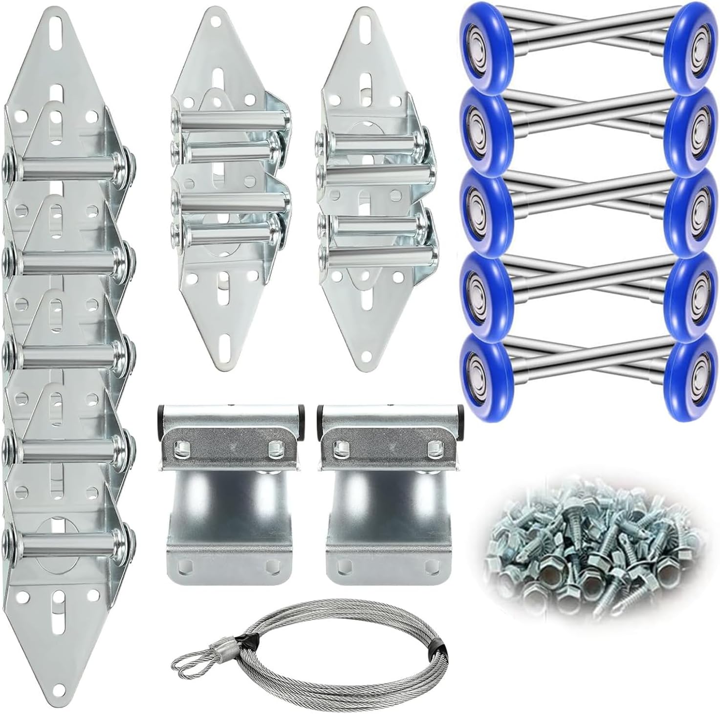 Garage Door Rollers Hinges Set Bracket Screw Wire Rope Replacement Parts Blue Nylon Garage Door Wheels Quiet High Load 6200RS Seal Roller Hardware Tune Up Kit for 16 x 7", 18 x 7" Door