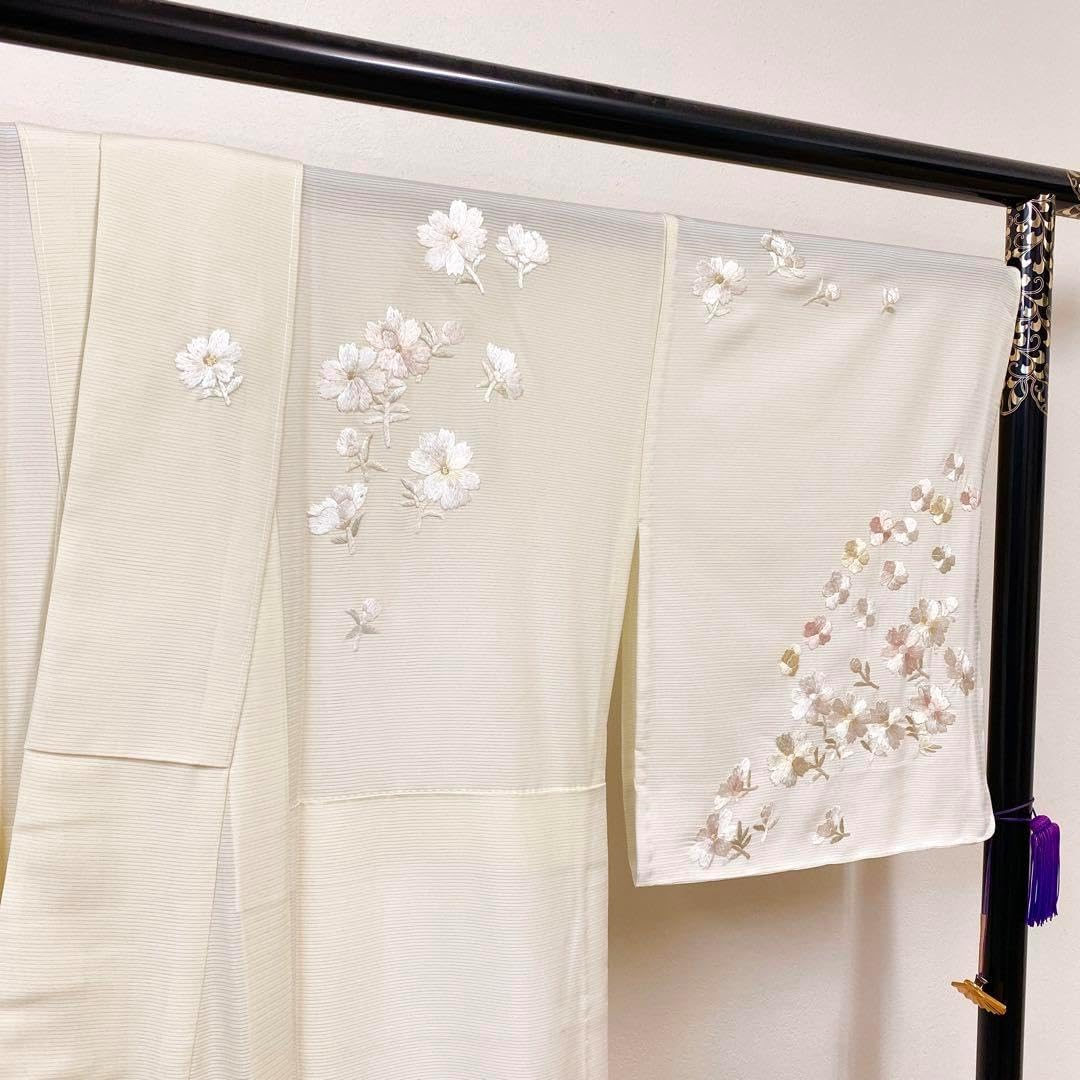 絽 可憐な花 夏訪問着 未使用品 正絹 居敷当て付き 夏着物