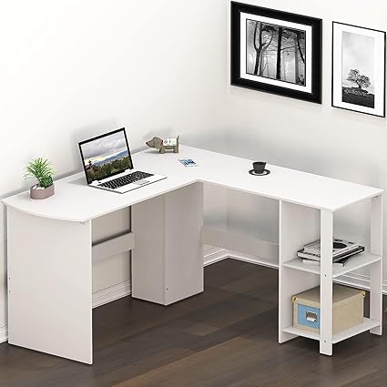 Furnilife L-Shaped Home Office Wood Corner Desk, White