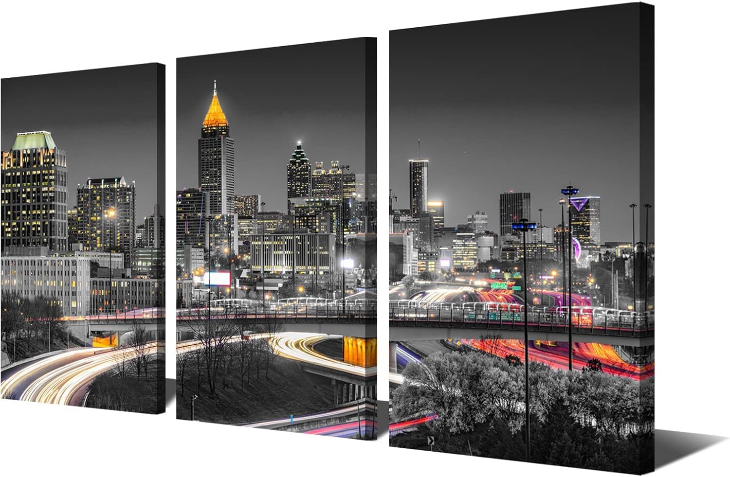 ARNLRDYA Atlanta Skyline Wall Art Georgia Canvas Print Pictures Cityscape Poster Black and White Wall Decor Modern City Painting for Living Room