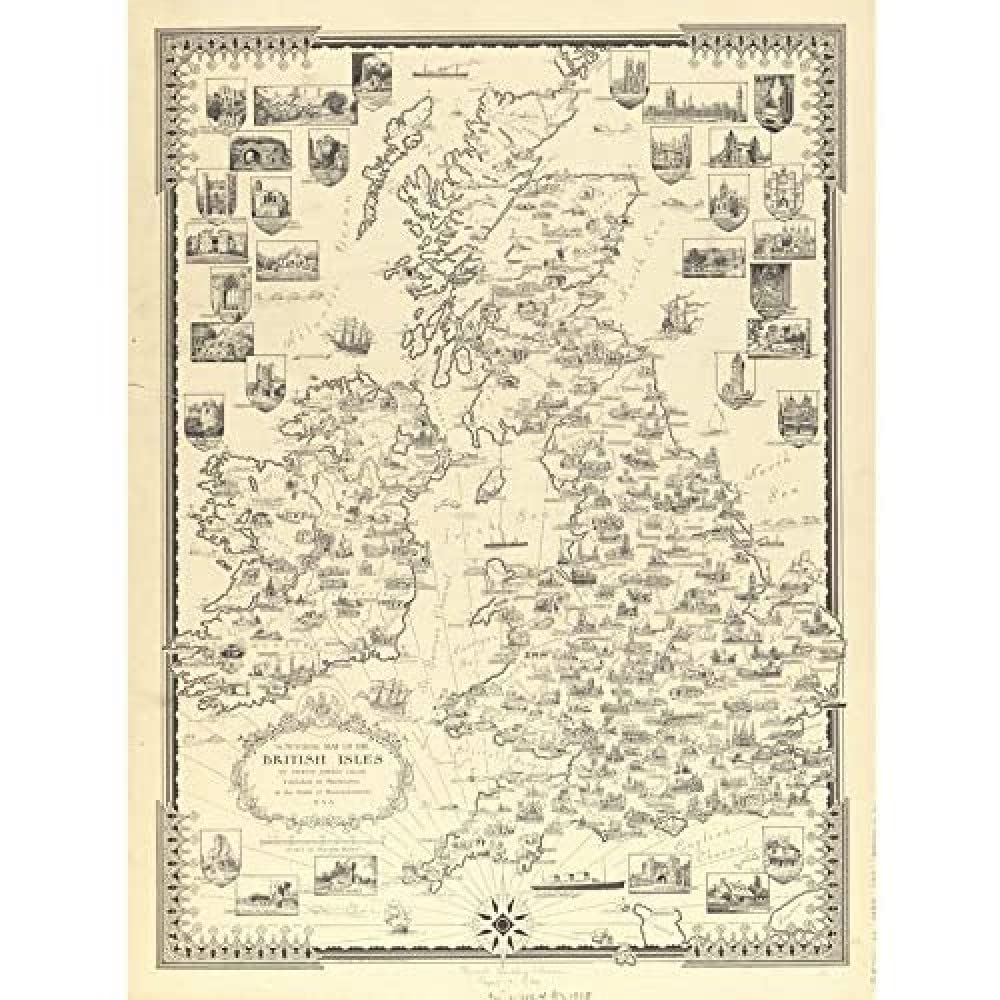 Chase 1935 Pictorial Map British Isles Buildings Unframed Wall Art Print Poster Home Decor Premium