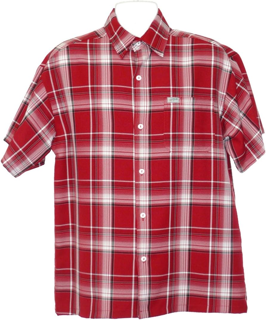 CalTopUsa Men's Casual Short Sleeve Western Checkered Plaid Shirt (X-Large, Red)