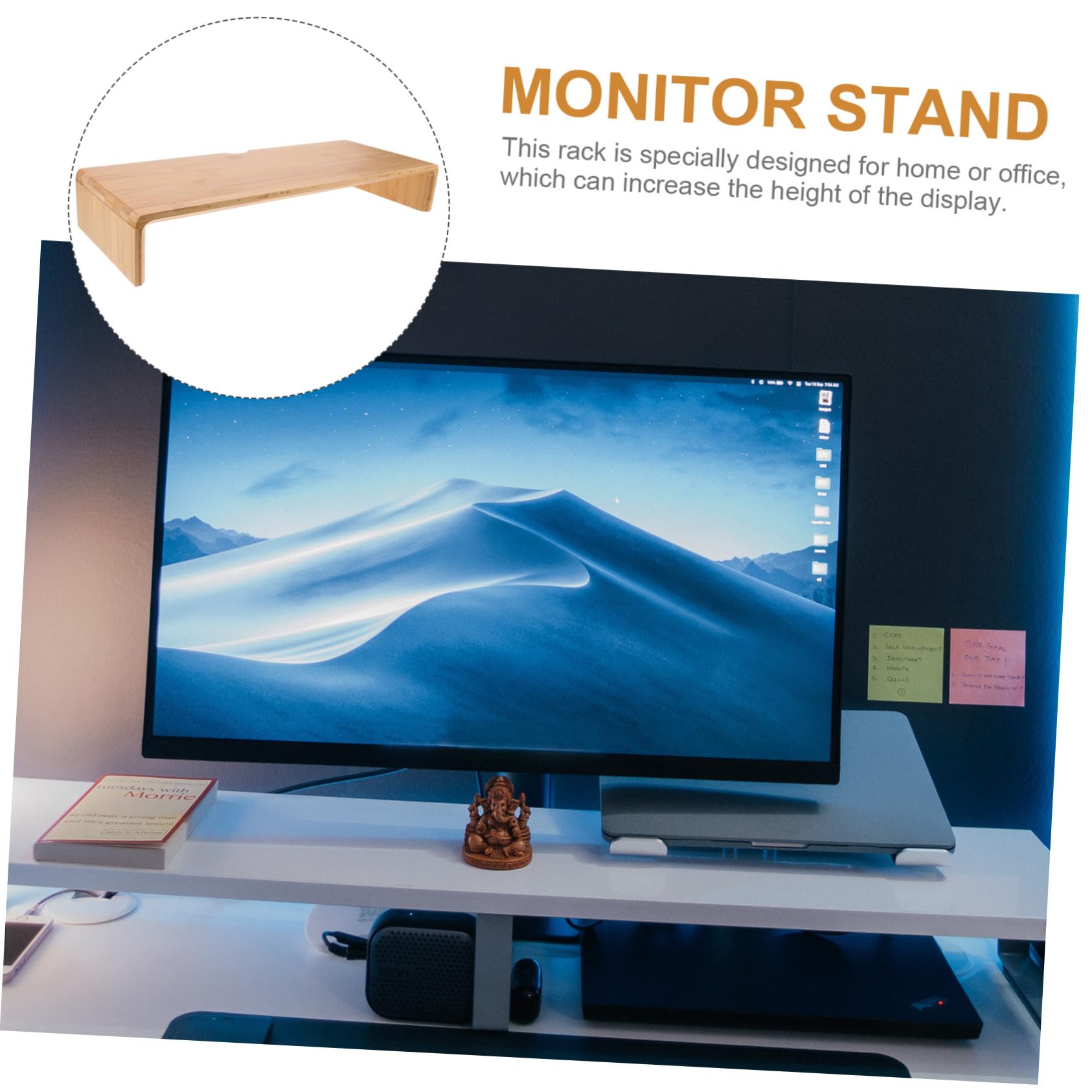 Réhausseur Moniteur Ordinateur Naturel Compact Support Écran Ergonomique avec Rangement Bureau Maison
