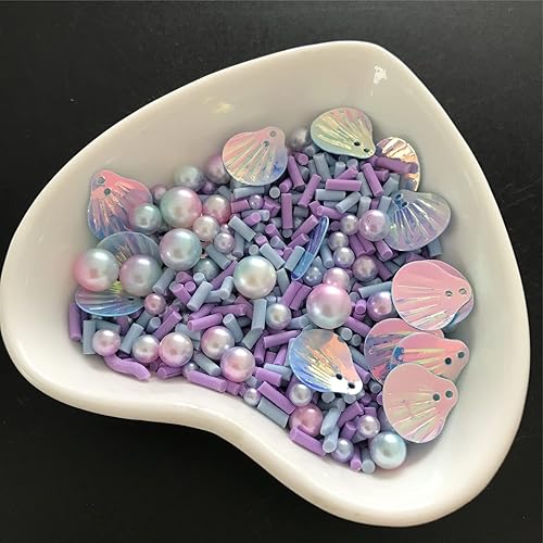 Miniatura 5 de PrettyG Paquete de 1.76 oz, mezcla azul y morado, suministros de polímero de arcilla suave, concha de perla para decoración de uñas, arte de uñas,