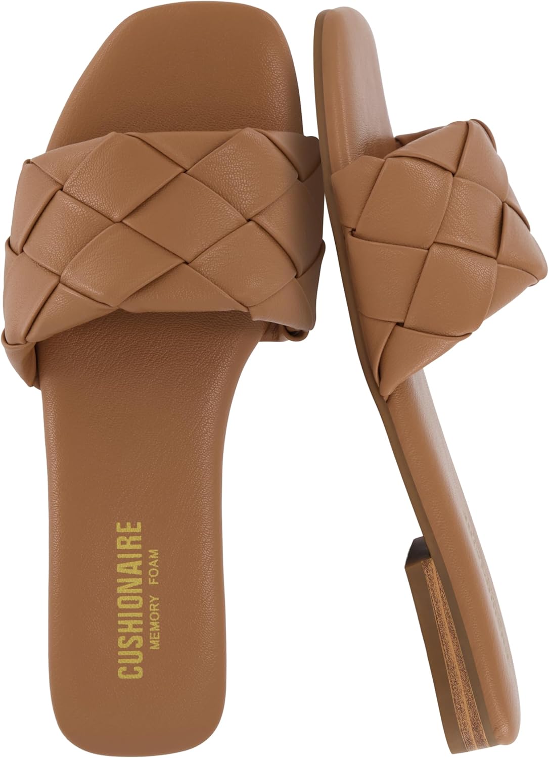 CUSHIONAIRE Franca Woven Slide Sandals Women Dressy or Casual with Memory Foam | Comfortable Summer Shoes for Women | Lightweight Slip-On Flat Sandals | Wide Widths Available