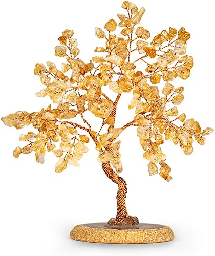 KARMA AND LUCK, Evocador de felicidad, árbol de la vida de Feng Shui de cristal de citrino real, envuelto en alambre de cobre, base de ágata,