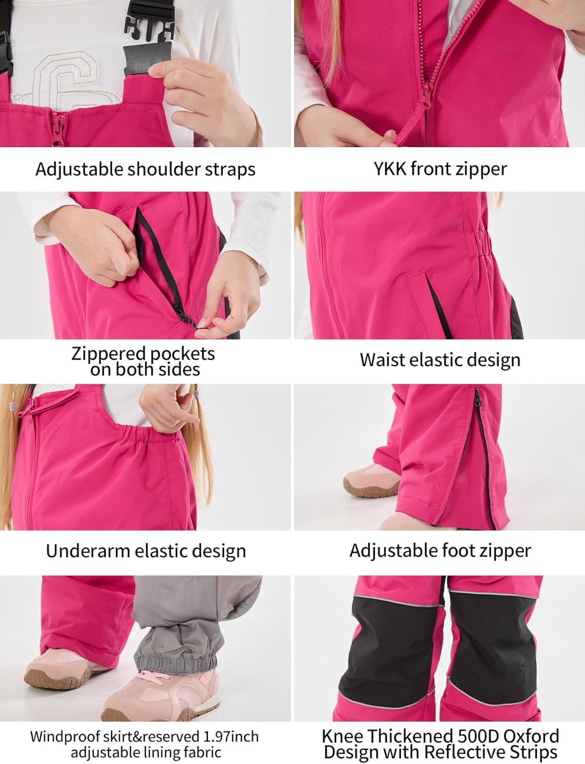 GSOU SNOW Kids Snow Bibs Girls Boys Snow Pants Ski Bib Overall Waterproof Windproof Warm for Winter (3-16Years)