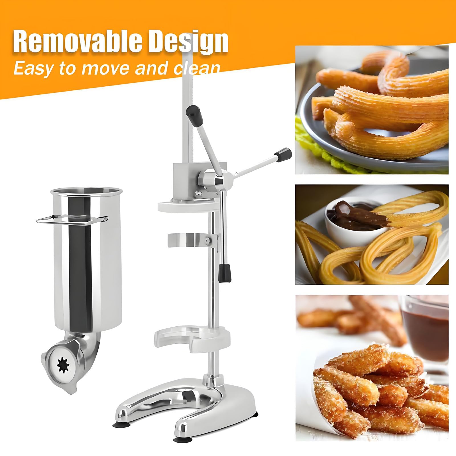 Churrera Manual Multifuncional - Churrera Española Comercial De Acero Inoxidable De 2l/3l con 5 Moldes,Ideal para Meriendas,Donas Y Churros, Restaurantes,Panaderías Y Cafeterías 3L