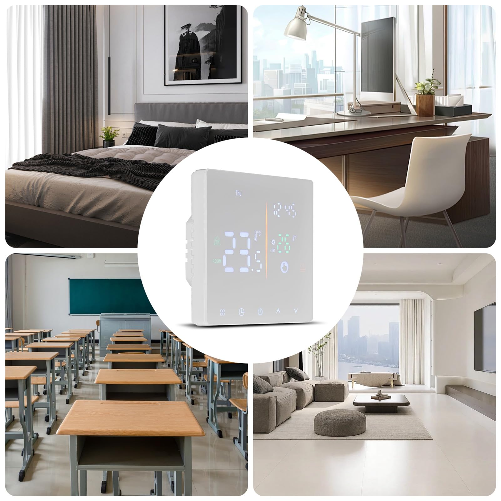 Smart Thermostat for Home Weekly Programmable Digital Thermostat Manual/Automatic Mode APP Control LCD Display Temperature Controller Digital Intelligent Thermostat for Electric (WiFi Water Heating)