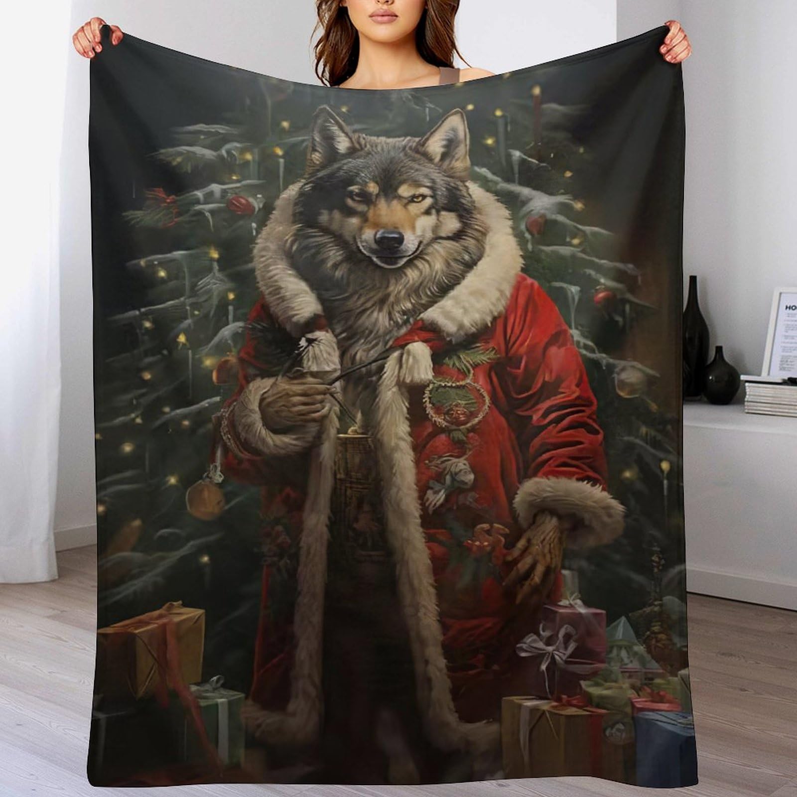 Couverture polaire loup contre le froid plaid en peluche super douce pour lit et canapé