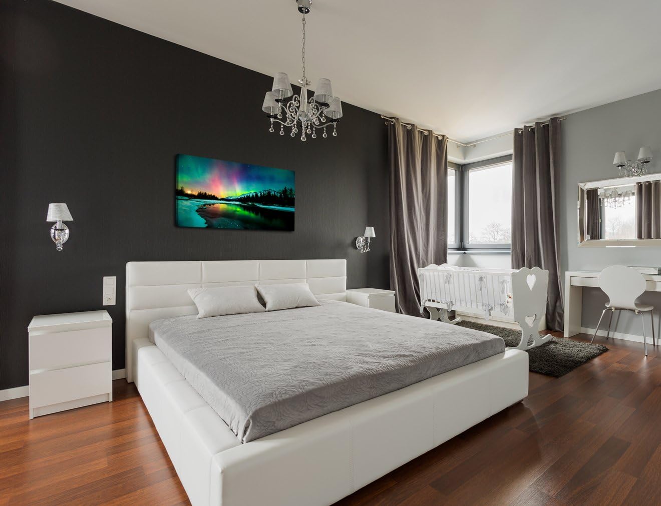 S01950 Wall Art Aurora scenery Painting on Canvas Stretched and Framed Canvas Paintings Ready to Hang for Home Decorations Wall Decor 20.00" x 40.00" Aurora-1