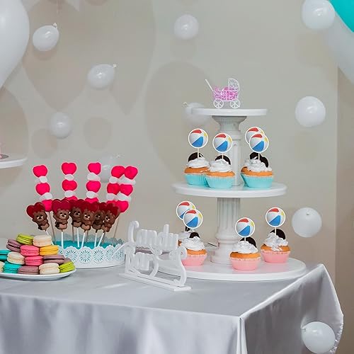 Miniatura 9 de Gyufise Paquete de 36 adornos para cupcakes de voleibol de playa, pelota deportiva de estrellas, para baby shower, voleibol de playa, jugadores