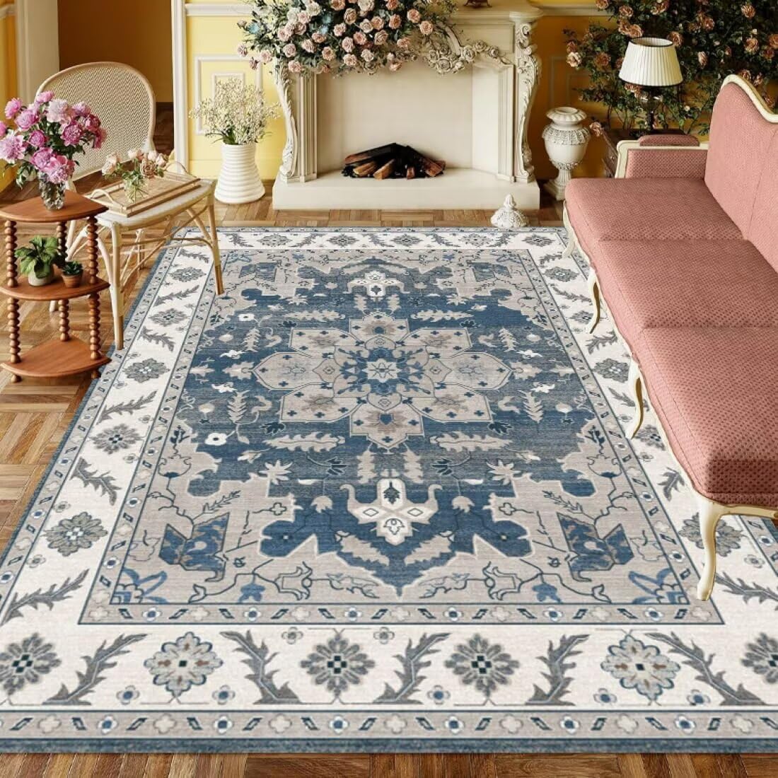 Tapis salle à manger gris bleu 120x160cm pour chambre ado moderne