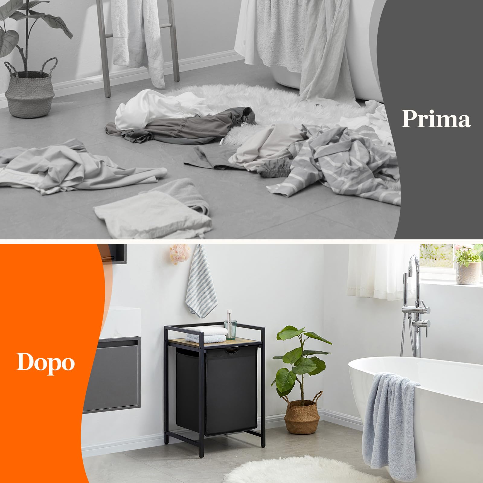 Lifewit Cesto Portabiancheria, Mobile Biancheria Sporca con Sacco Porta Biancheria in Tessuto Oxford e Ripiano in Metallo per Lavanderia, Camere da Letto, Bagno, Dormitori, 69 L, Nero