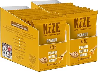 KiZE Energy Bars - Peanut Butter Honey - 20-Count - Gluten Free, Dairy Free, Non-GMO, and High Protein Meal Replacement Energy Bars, Clean and Simple Food Ingredients - 7g High Protein Snacks (20 Count)