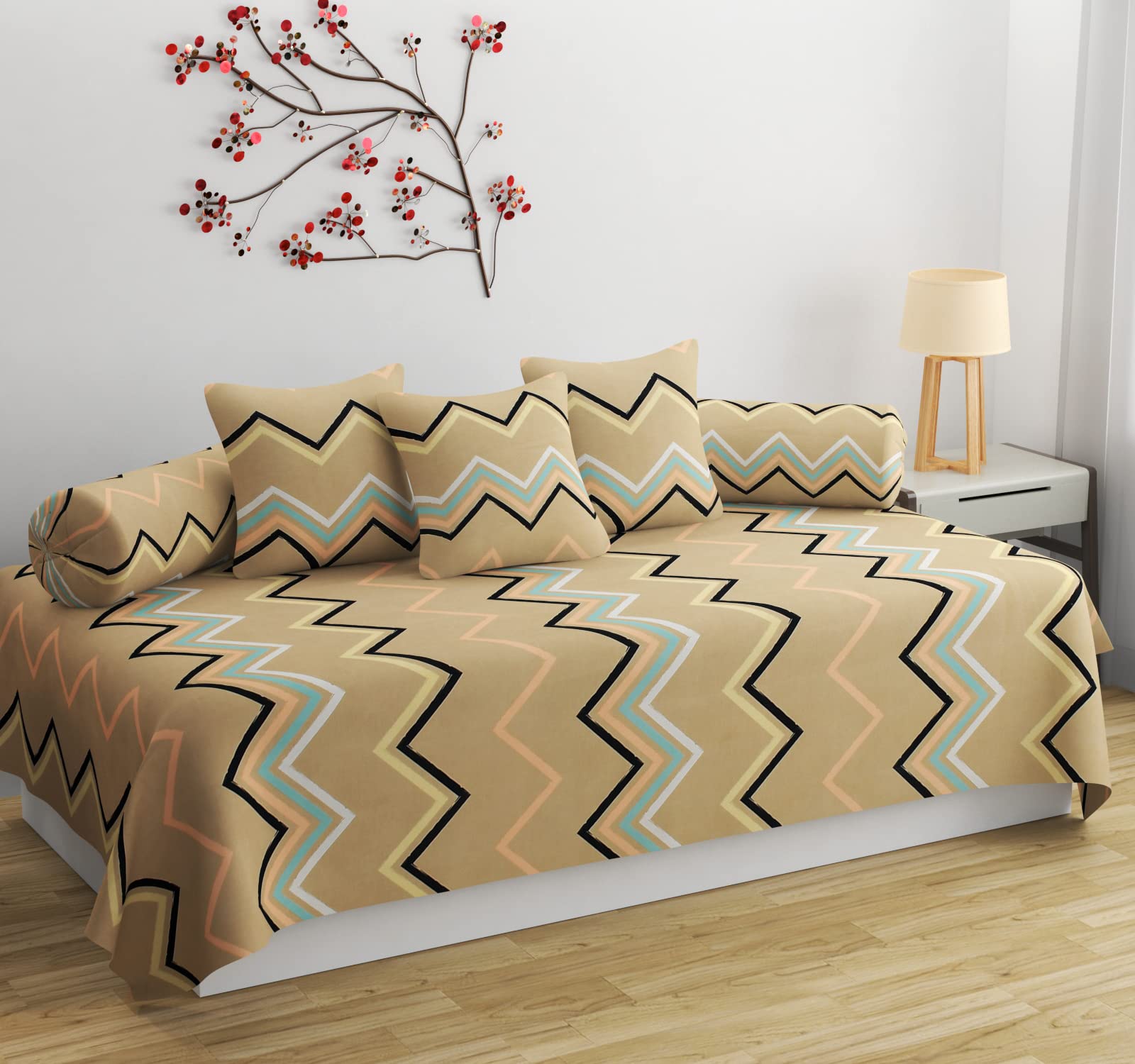APALA Super Soft Glace Cotton Multicolour Print One Single Bedsheet with 3 Cushion Cover,2 Bolster (Brown)-image-46