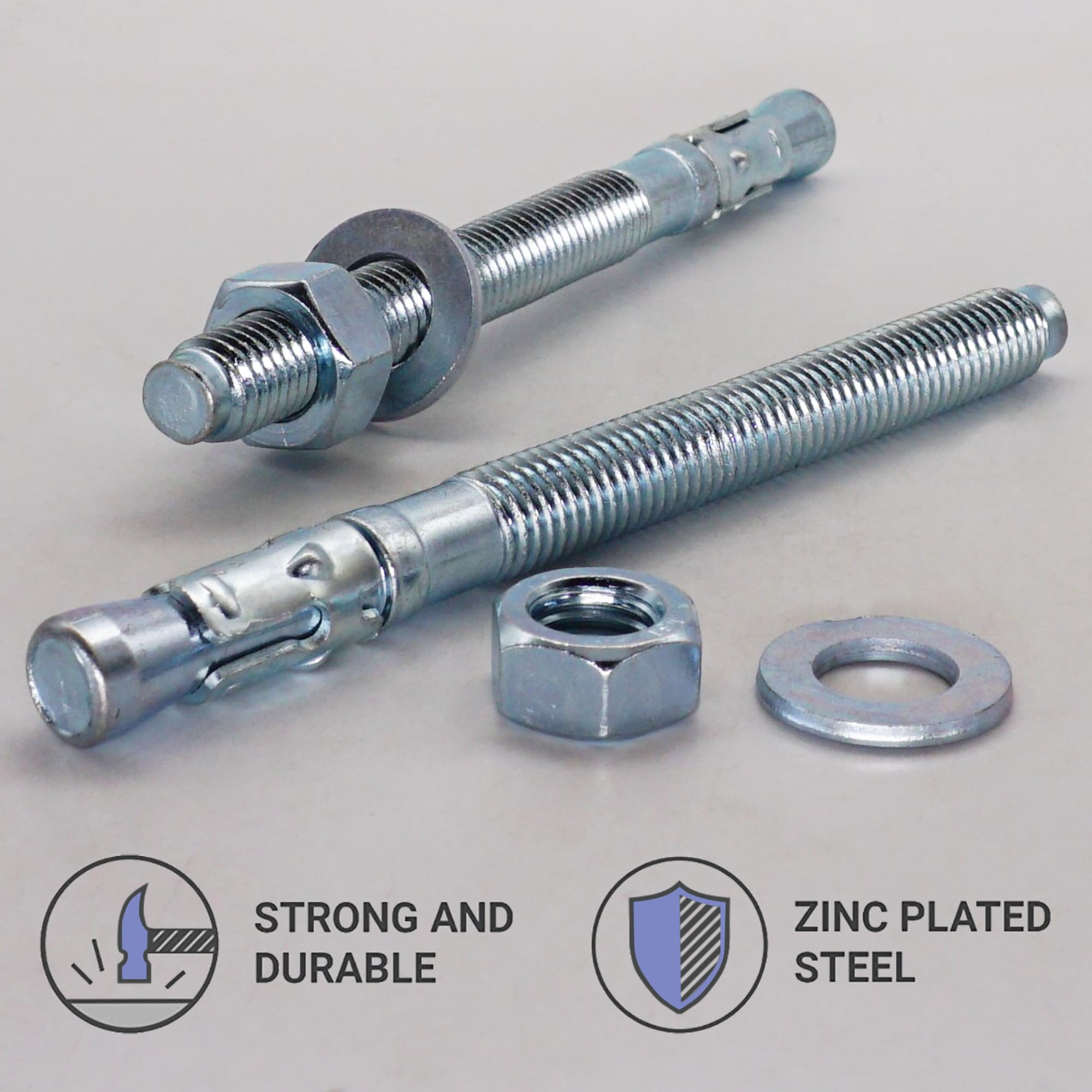 SKIR'CO (4 pcs) Zinc Plated Wedge Anchors M12 x 140 mm, Metal Dowels, Anchor Bolt, Masonry Anchors, Concrete Anchor - Image 3