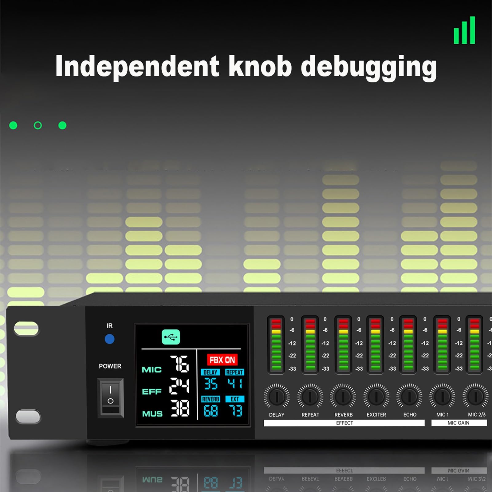 HFDJRWK Equalizzatore Digitale Ktv, Processore di Effetti Preamplificatore Digitale con Schermo LCD, Adatto for Sistemi di Riverbero Domestici e Karaoke